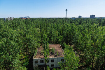 Fototapeta na wymiar Abandoned buildings of ghost town Pripyat Chornobyl Zone