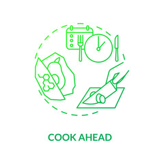 Cook ahead concept icon. Preparing organic healthy meals for all day. Vegetarian lifestyle. Becoming a vegetarian tips idea thin line illustration. Vector isolated outline RGB color drawing