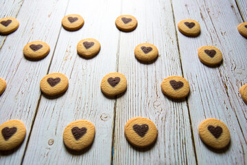 Close up of heart shaped cookies on a background with use of selective focus