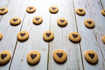 Close up of heart shaped cookies on a background with use of selective focus