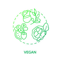 Vegan concept icon. Vegetable cookery dishes variety. Healthy vegetarian eating ration. Types of vegetarian diets idea thin line illustration. Vector isolated outline RGB color drawing