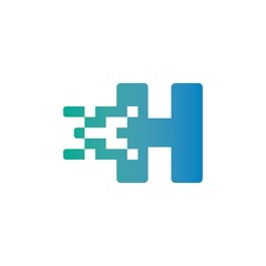 H Letter Pixel Media Technology Logo Design Template