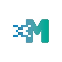 M Letter Pixel Media Technology Logo Design Template