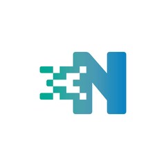 N Letter Pixel Media Technology Logo Design Template