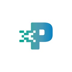 Obraz premium P Letter Pixel Media Technology Logo Design Template
