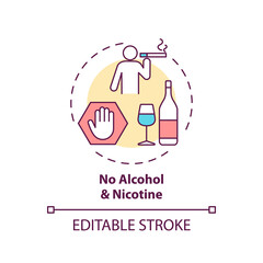 No alcohol and nicotine concept icon. Avoid dangerous habit. Health risk caution. Improve sleep hygiene idea thin line illustration. Vector isolated outline RGB color drawing. Editable stroke