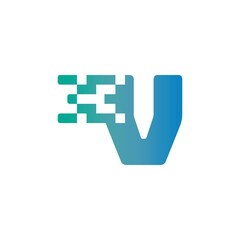 Obraz premium V Letter Pixel Media Technology Logo Design Template