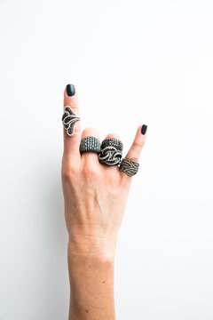 Hand model showing off rings