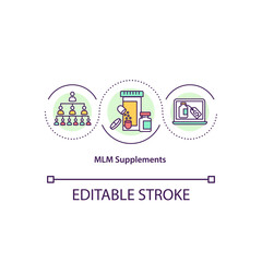 MLM supplements concept icon. Pyramid scheme business. Online buying pills and medicines. Network marketing idea thin line illustration. Vector isolated outline RGB color drawing. Editable stroke