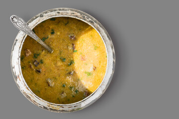 Mushroom soup made in an old pot