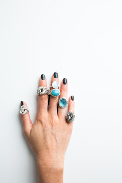 Hand model showing off rings