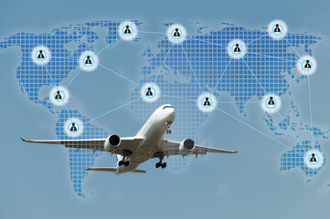 Map business Technology Travel Transportation concept with planes.