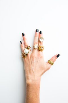 Hand model showing off rings