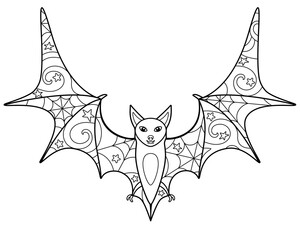 Bat - coloring antistress - vector linear picture for coloring. Bat - with anti-stress patterns. Outline. Element for coloring book.