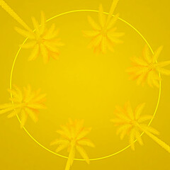Fototapeta na wymiar background with yellow palm trees and neon ring bottom view
