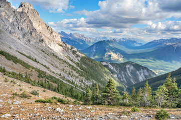 The Bow Valley as seen from the summit of Cory Pass in Banff National Park, Alberta, Canada
