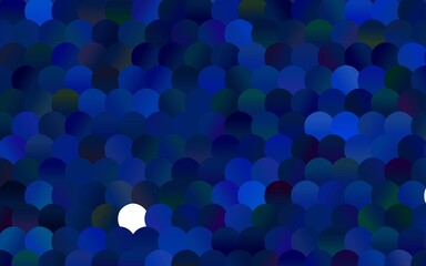 Dark BLUE vector red banner with set of circles, dots. Donuts Background. Creative Design Template. Technological halftone illustration.