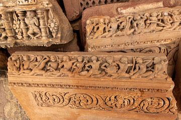 ancient destroyed ruined  temple of indian god at harsh mountain sikar,rajasthan