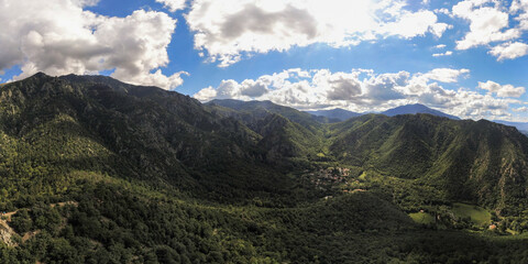 Panoramic view of Casteil in the Conflent valley, France