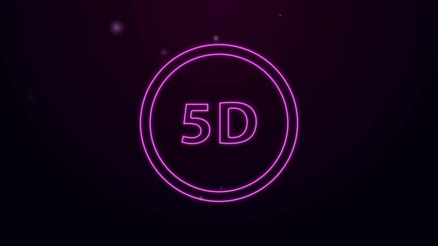 Glowing neon line 5d virtual reality icon isolated on purple background. Large three-dimensional logo. 4K Video motion graphic animation.