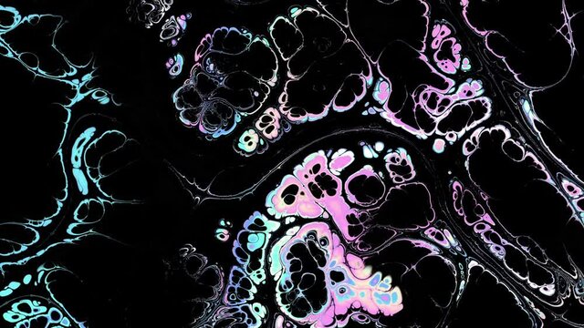 Moving random wavy texture. Psychedelic acid colors marbling animation. Looping footage.