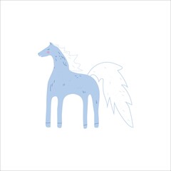 Cute blue horse isolated on white background.