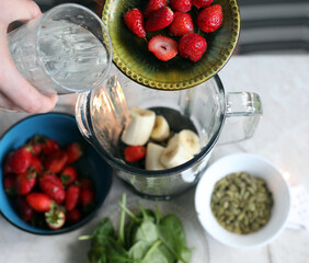 ingidients for banana and strawberry smoothie