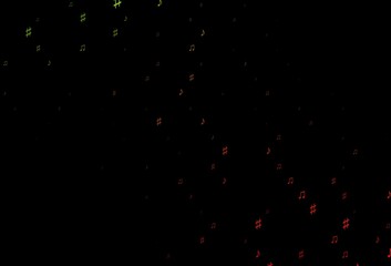 Dark Green, Red vector backdrop with music notes.