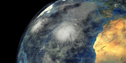 Fototapeta na wymiar Hurricane Cloud shown from Space. Extremely detailed and realistic high resolution 3d illustraiton. Elements of this render have been furnished by NASA.