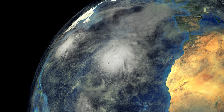 Hurricane Cloud shown from Space. Extremely detailed and realistic high resolution 3d illustraiton. Elements of this render have been furnished by NASA.