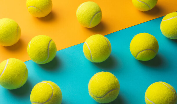 Tennis balls arranged.