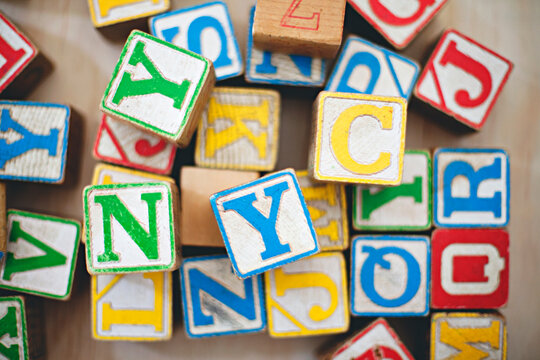 playing with children's wooden blocks NYC