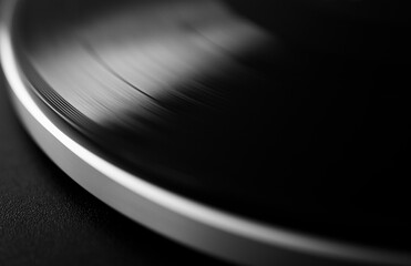 Detail of record player with spinning vinyl.