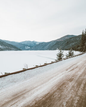 Sanded winter road in northeastern Washington.
