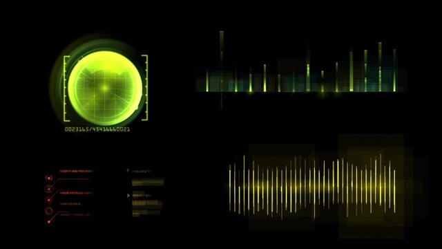 Set digital display radar and equalizer effect motion graphic with 3d rendering include alpha path.