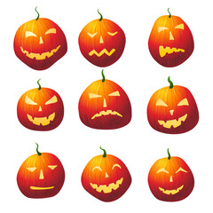 Vector set of halloween pumpkins on white background.