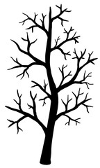 Vector illustration. Silhouette of bare tree on white background.