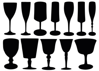 Holiday wine glasses in the set. Vector image.