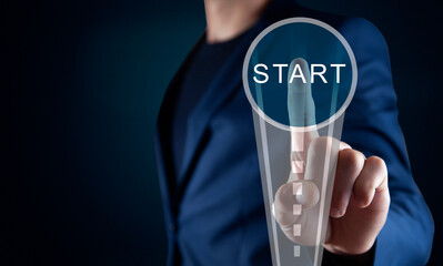 man touching start in screen