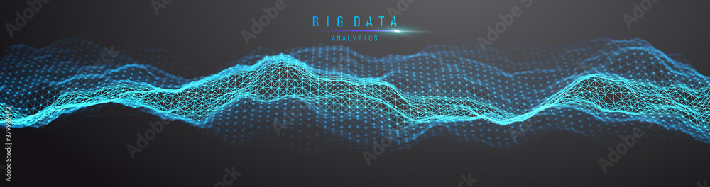 Poster big data visualization. background 3d .big data connection background. cyber technology ai tech wire