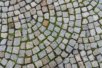 Texture of old German stone paving stones