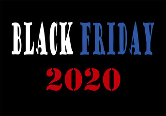 Black Friday 2020 en blanco, azul y rojo sobre fondo negro