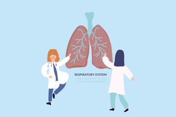 Two doctors woman talking about the human respiratory system. Site page. Medicine, the concept of human health.