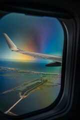 view from airplane window rainbow