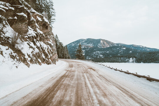 Sanded winter road in northeastern Washington.