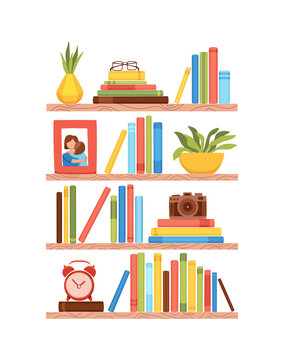 Bookshelves vector wall design for bestsellers in store,