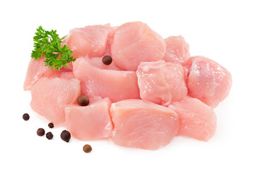 Raw chicken fillet with parsley and peppercorns isolated on white background