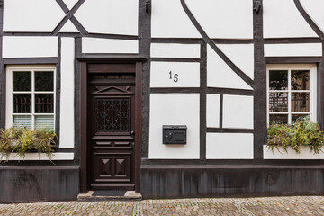 Entrance of old half-timbered house in Herten, Germany