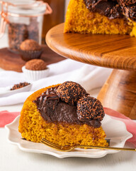 Carrot Cake with truffles and creamy topping.