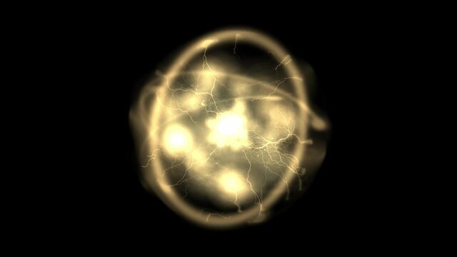 Atom gold electric fire random movement with 3d rendering include alpha path.